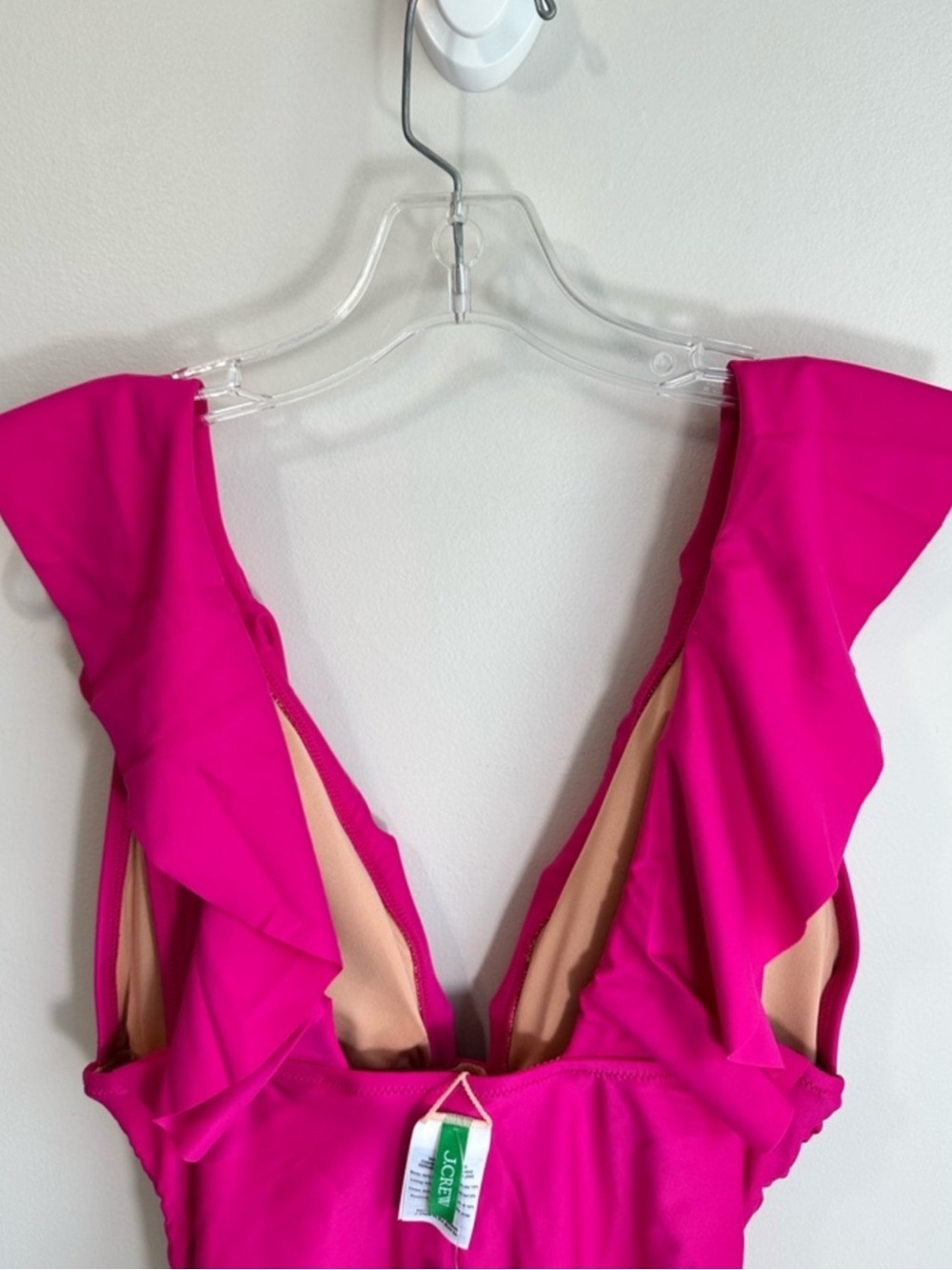 NWT J. Crew V-Neck Ruffle Front One Piece Swimsuit Radiant Fuchsia Size 12 - Picture 7 of 16